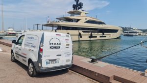 David Nautic car outside a superyacht